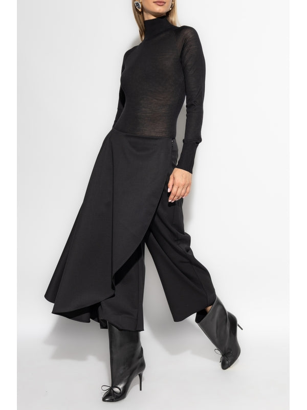 Asymmetric Skirt Wool Pants