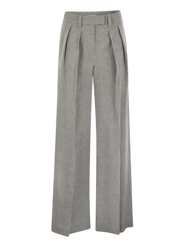 Wide Pleated Linen Blend Pants