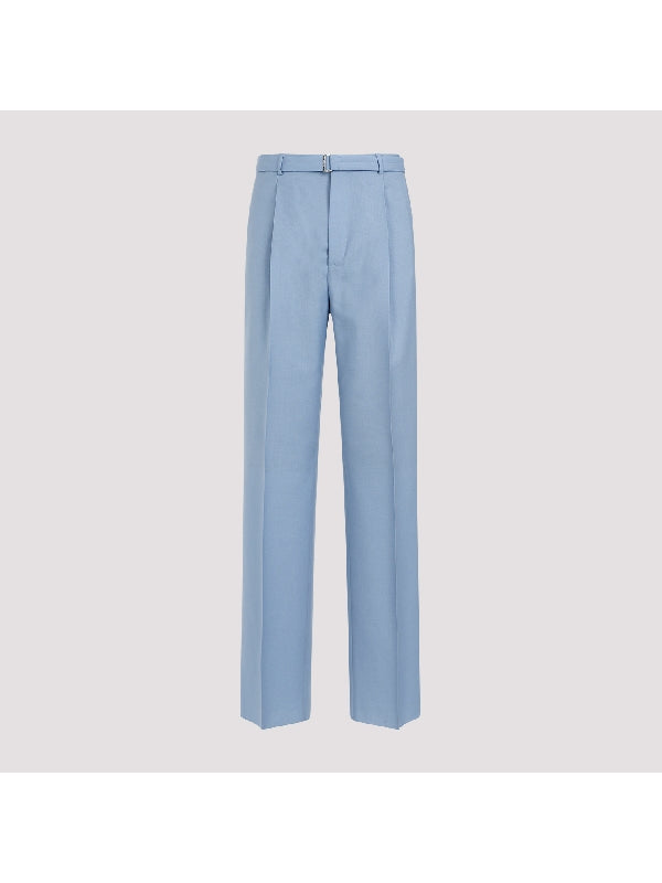 Blue Virgin Wool Belted Pants