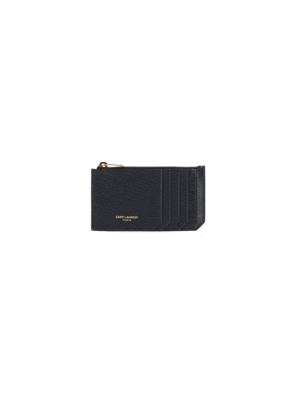 Cassandra Logo Zip Leather Card Wallet