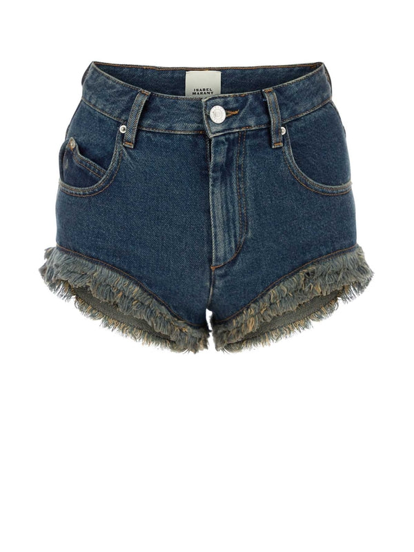 Back Logo Patch Fringe Denim Shorts