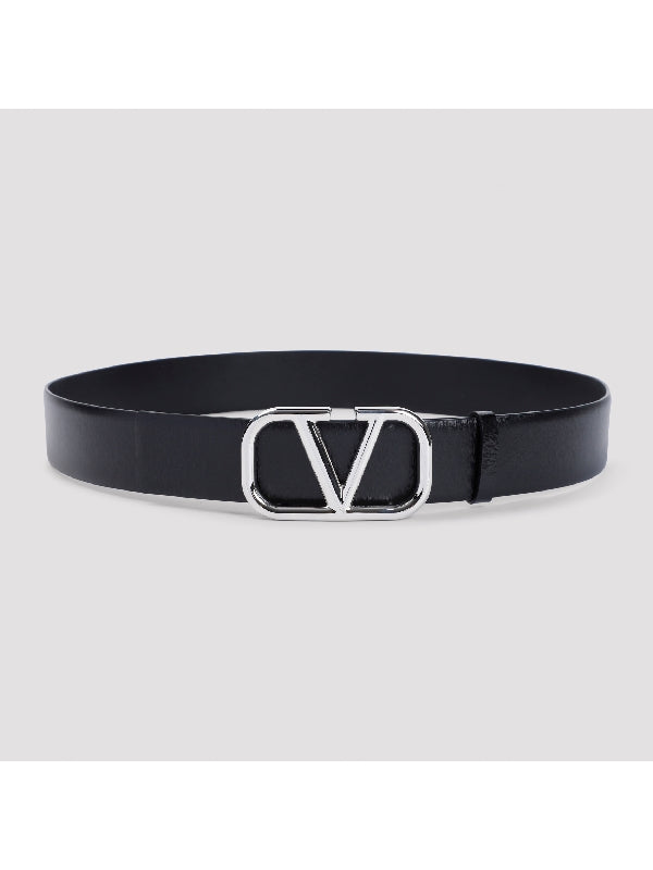 V Logo Buckle Leather Belt