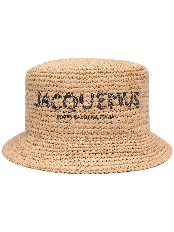 Embroidery Raffia Bucket Hat