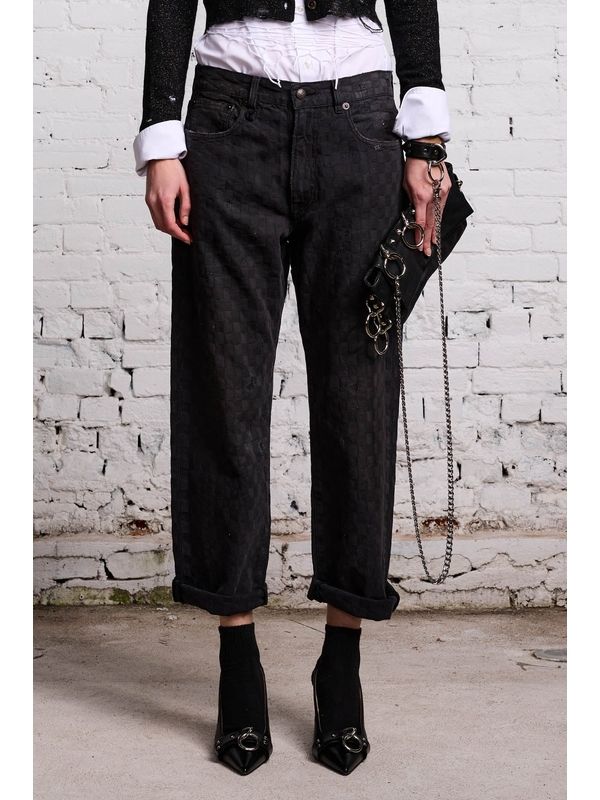 BOYFRIEND Check Jacquard Denim Pants