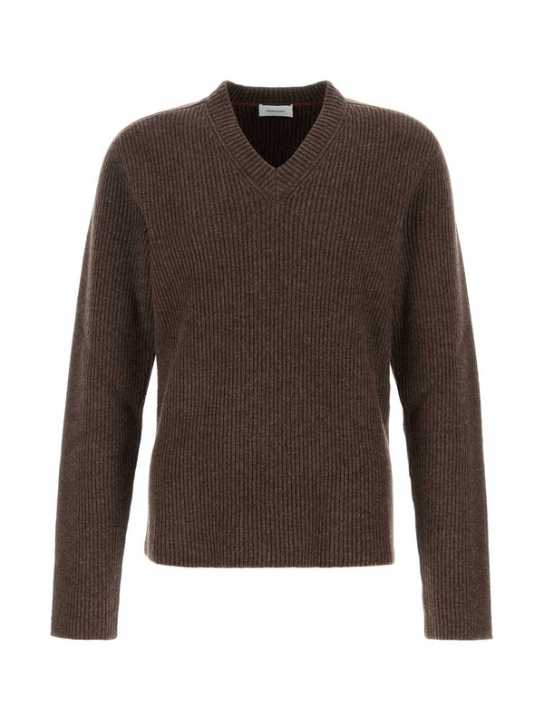 V-Neck Rib Wool Knit