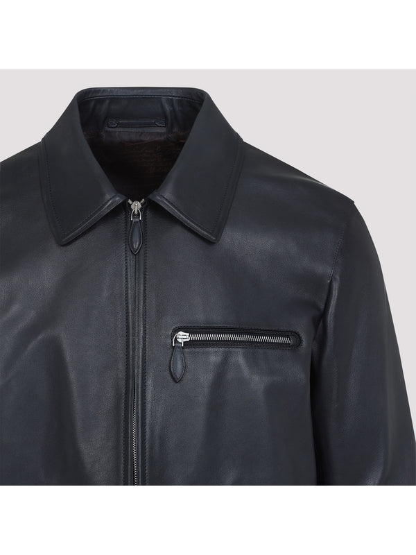 Pocket Detail Calfskin Zip-Up Jacket