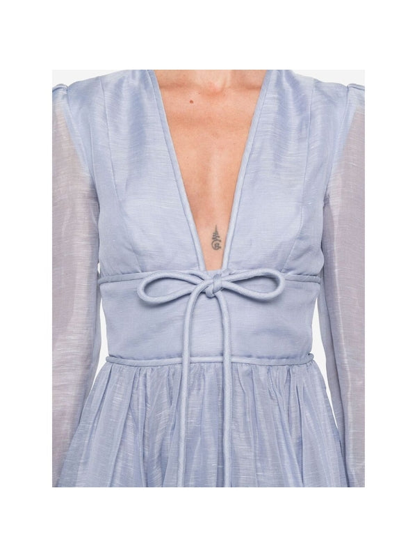 Bow Detail Linen Silk Dress