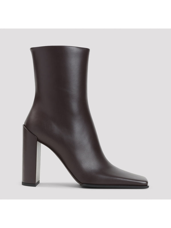 Square Toe Leather Ankle Boot Heel