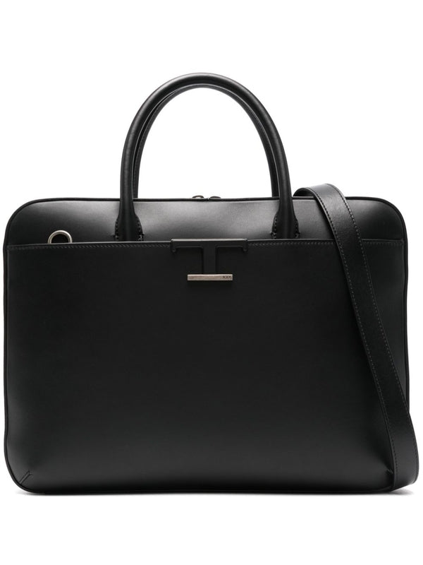 T Logo Leather Briefcase