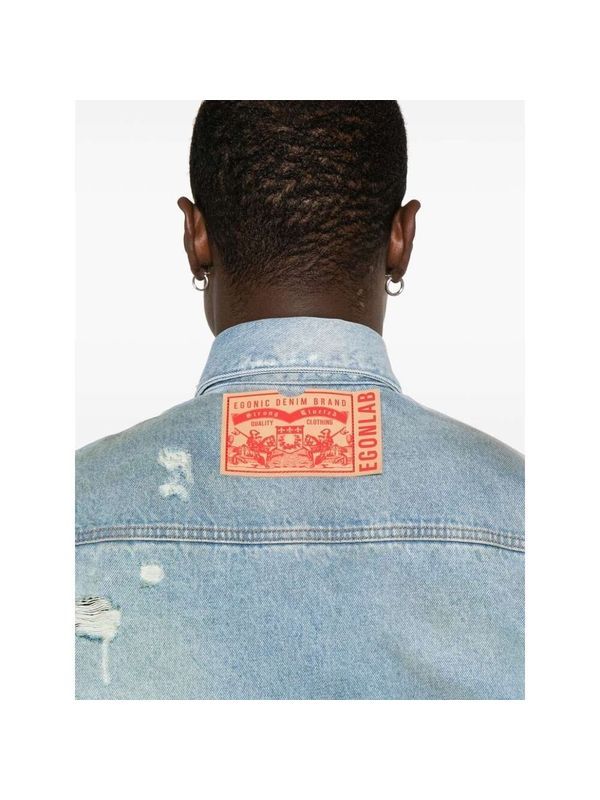 Back Logo Label Distressed Cotton Shirt