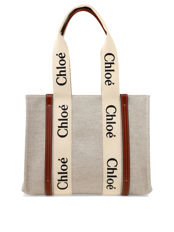 Woody Logo Leather Medium Tote Bag