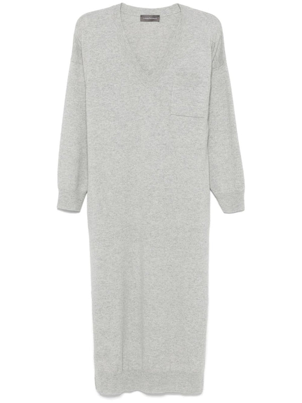 V-Neck Wool Blend Midi Dress