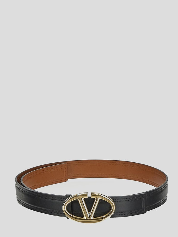 V Logo Leather Belt