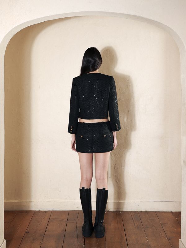 Bela Sequin Tweed Mini Skirt