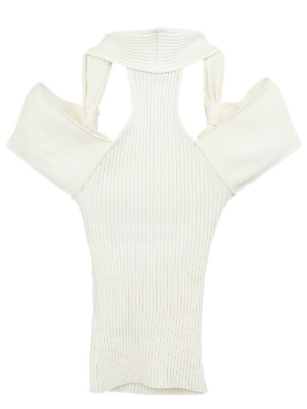 Cut-out Knot Halter Neck Rib Sweater