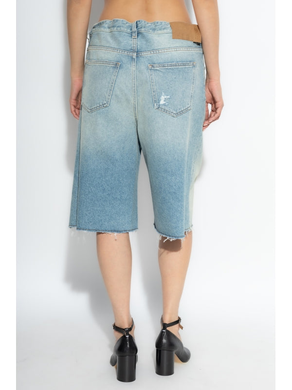 Distressed Washing
  Denim Bermuda Shorts