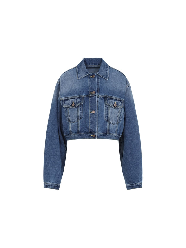 Logo Patch Crop Denim Trucker Jacket