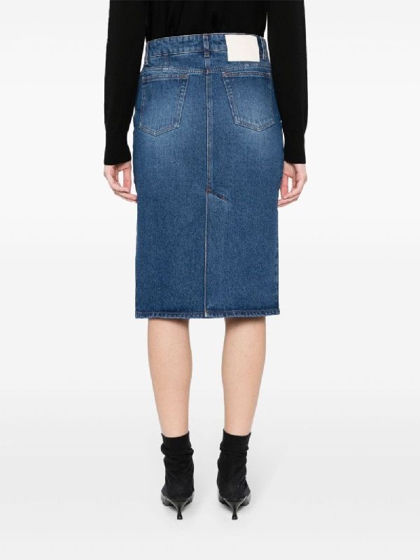 Back Logo Patch Denim Midi Skirt