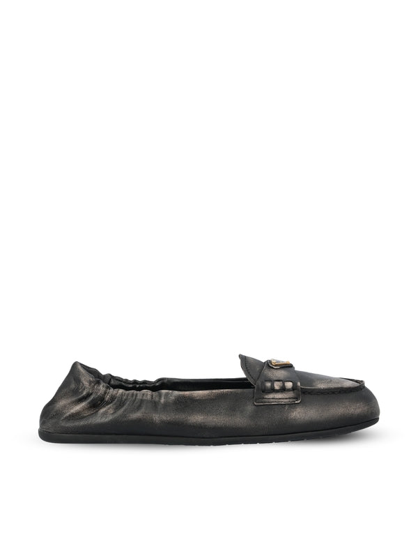 Triangle Logo Leather Flat Loafers