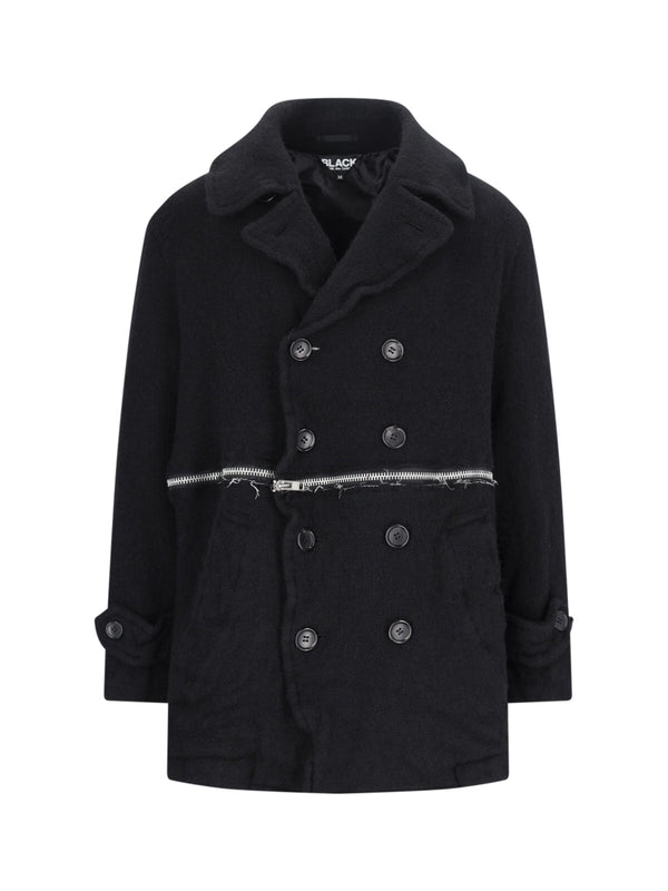 Zipper Detail Wool Double Coat