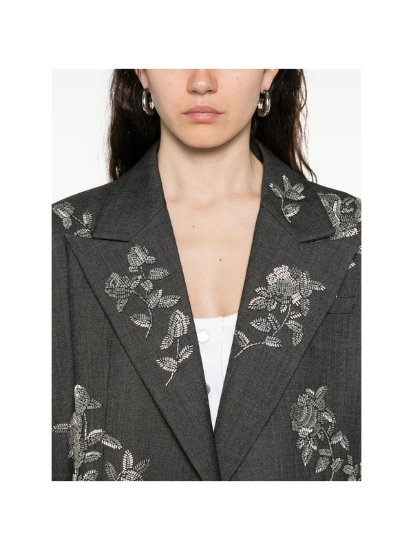 Flower-Embellished Tailored Jacket