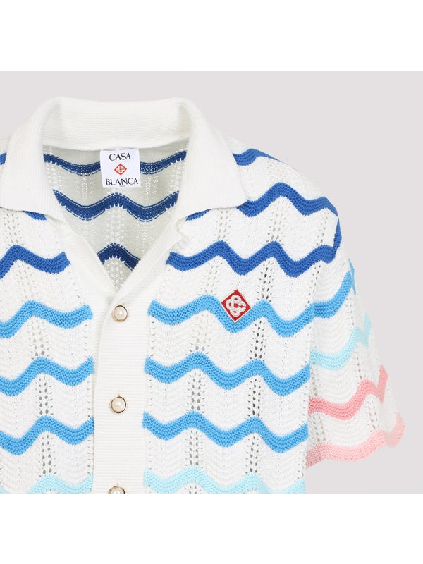 Logo Detail Wave Crochet Knit Shirt