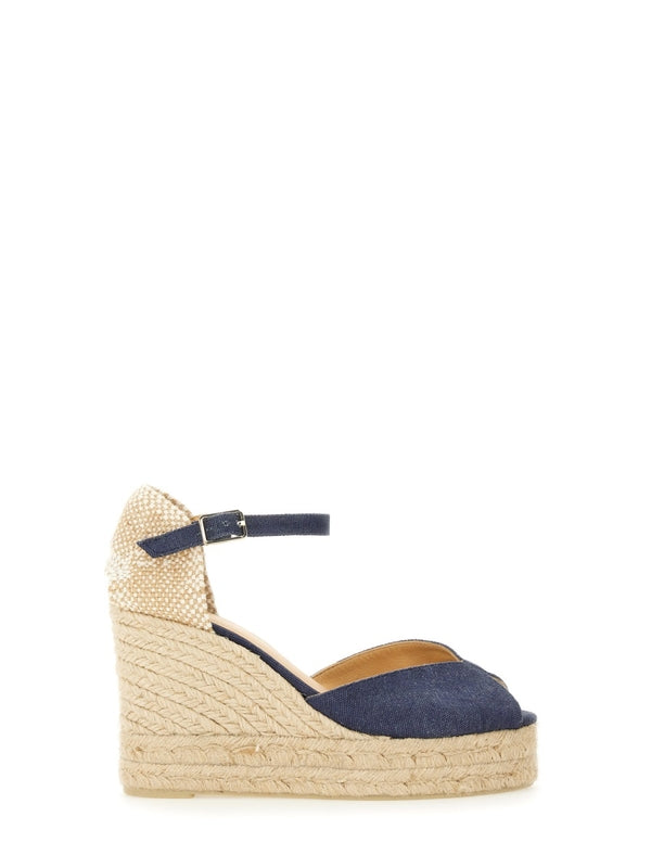 Castañer Blue Beige Wedge Sandals