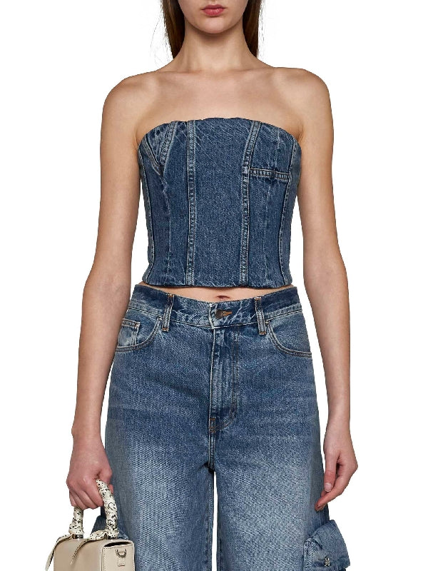 Back Zipper Denim Tube Top