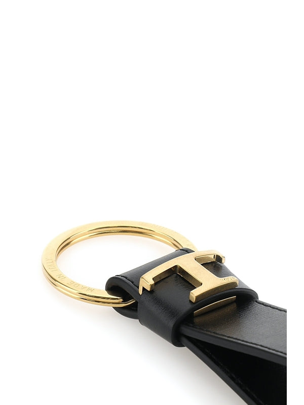 T Embellished Leather Strap Keyring
