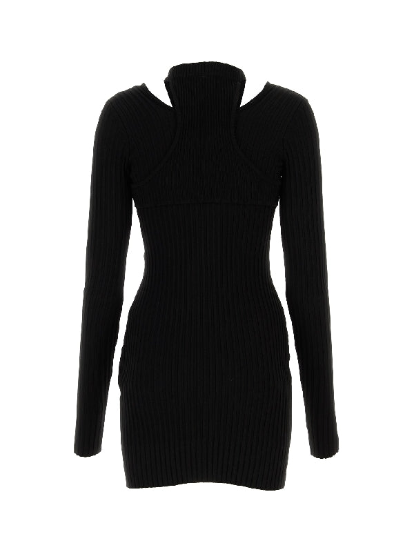 V-neck Ribbed Zip-up Dress