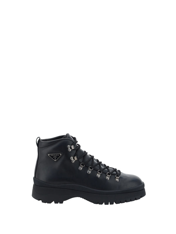 Triangular Logo Leather Lace-up Boots