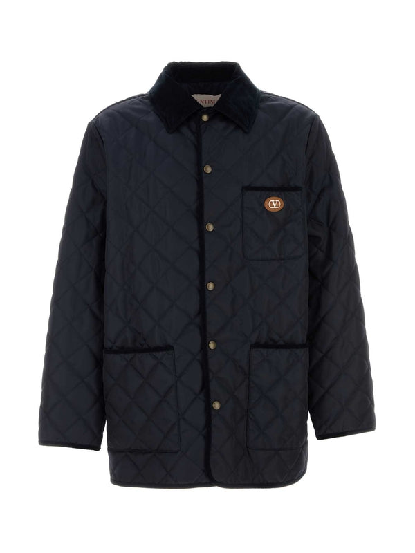 V Logo Patch Quilting Nylon Jacket