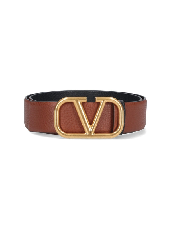 V Logo Reversible Leather Belt