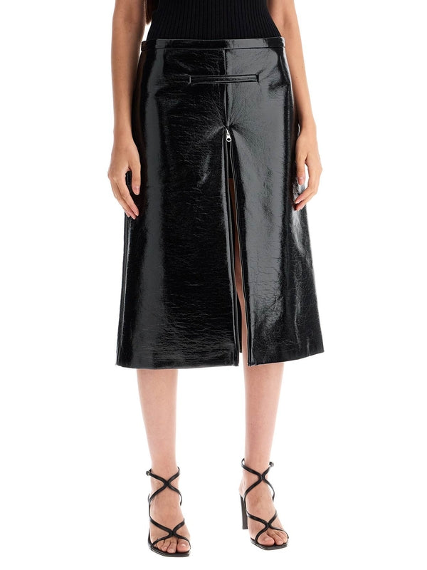 Vinyl Zip-Up Midi Skirt