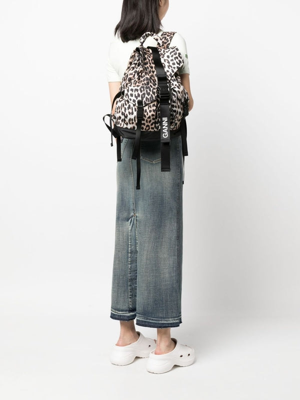 Ganni Leopard Brown Backpack