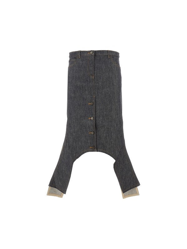 Asymmetric Button Denim Skirt