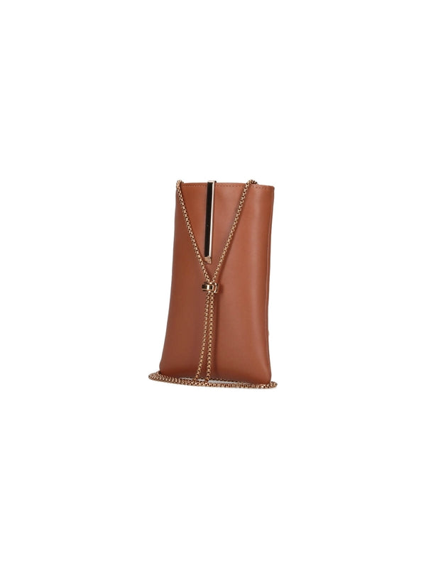 Metal Logo Leather Chain Phone Holder Bag