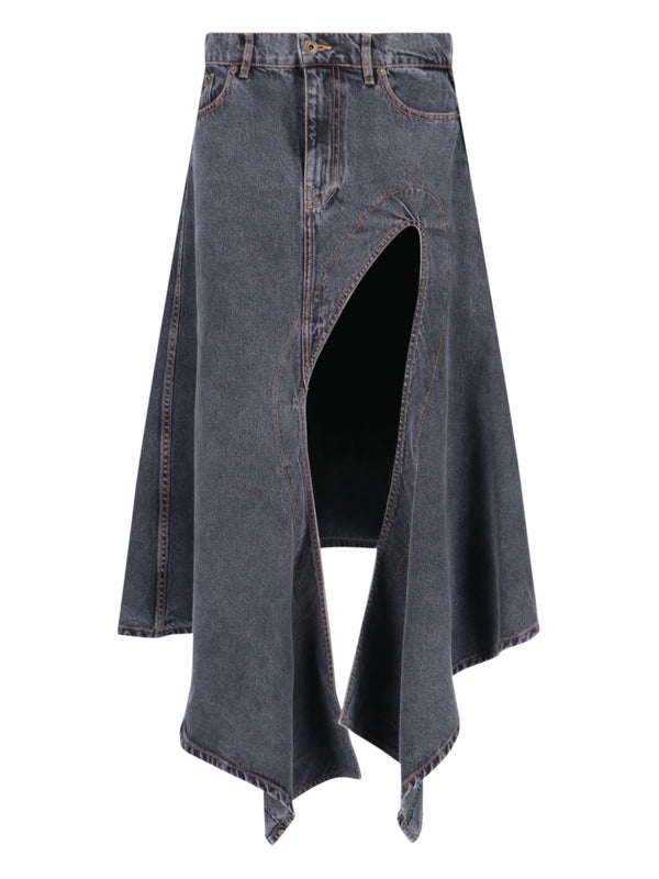 Asymmetric Cutout Denim Skirt