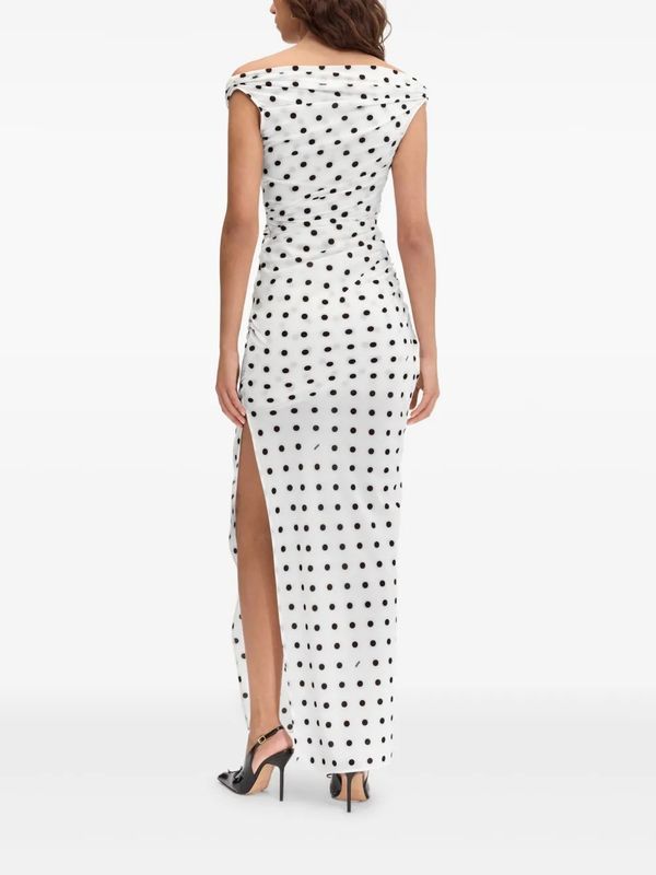 V-Neck Dot Pattern Side Slit Dress
