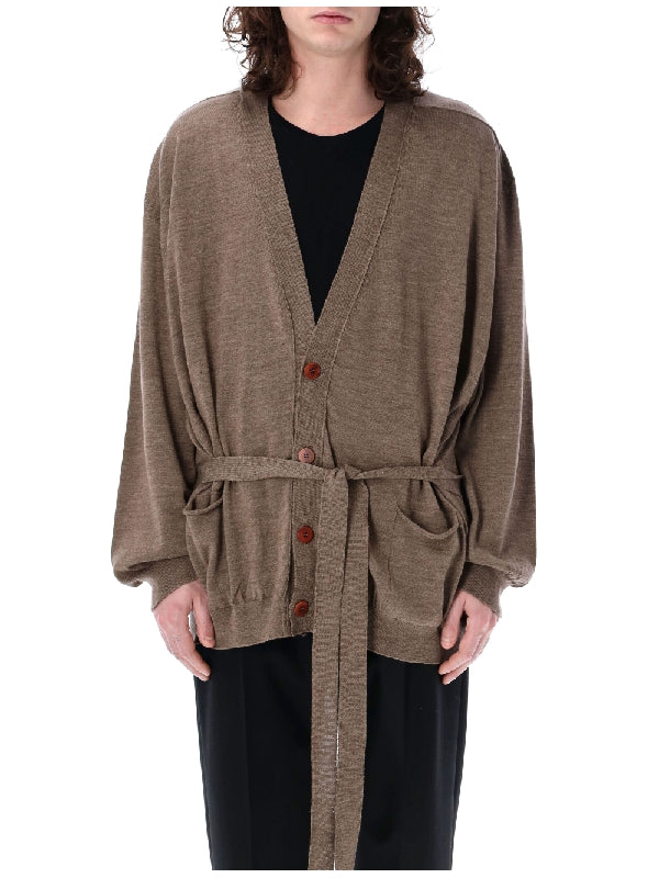 Grandpa Wool Belted Cardigan