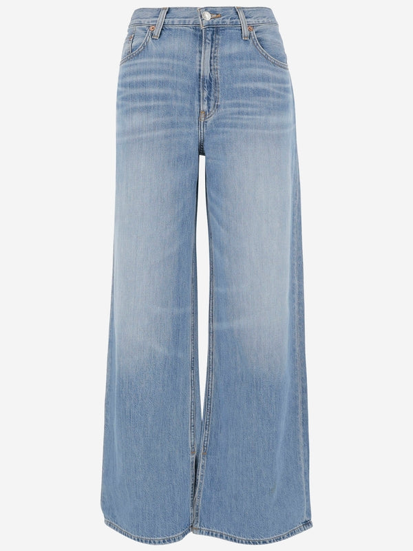 Stone Washed Low-Rise Wide Denim Pants