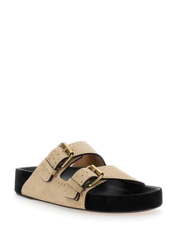 'Lennyo' Beige Slip-On Sandals with Stud Details in Suede Woman Sandals