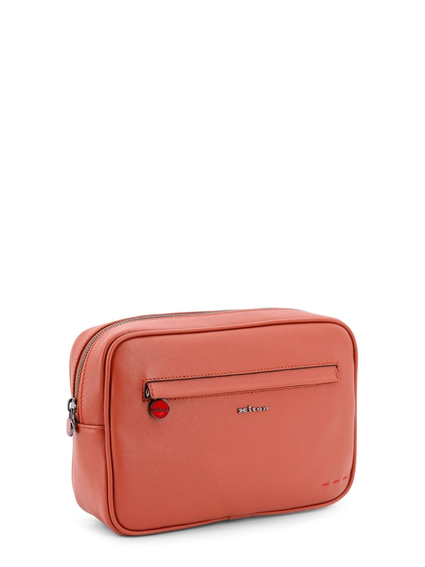 Logo Zipper Leather Clutch Bag