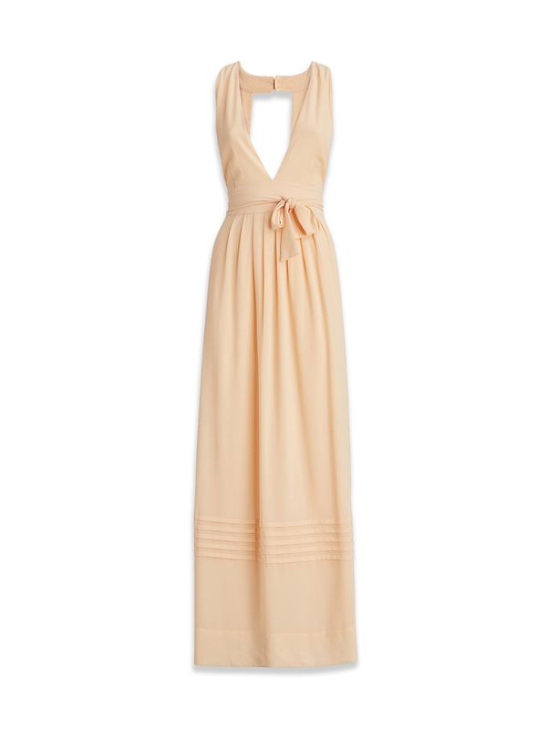 Deep V-neck Pleated Long Dress