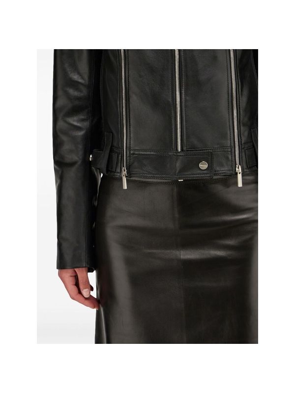 Zipper Detail Leather Biker
  Jacket