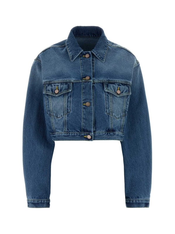 Back Logo Label Crop Denim Trucker Jacket