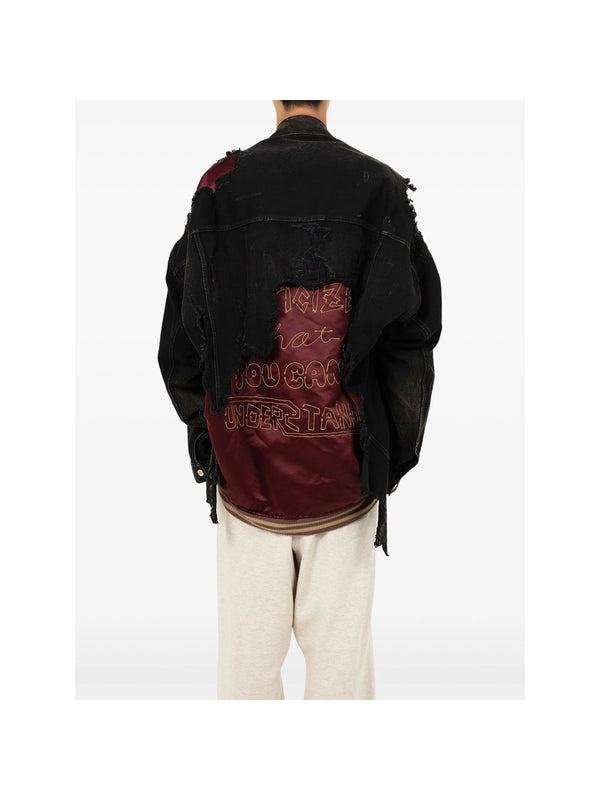 Distressed Layered Cotton
  Denim Trucker Jacket