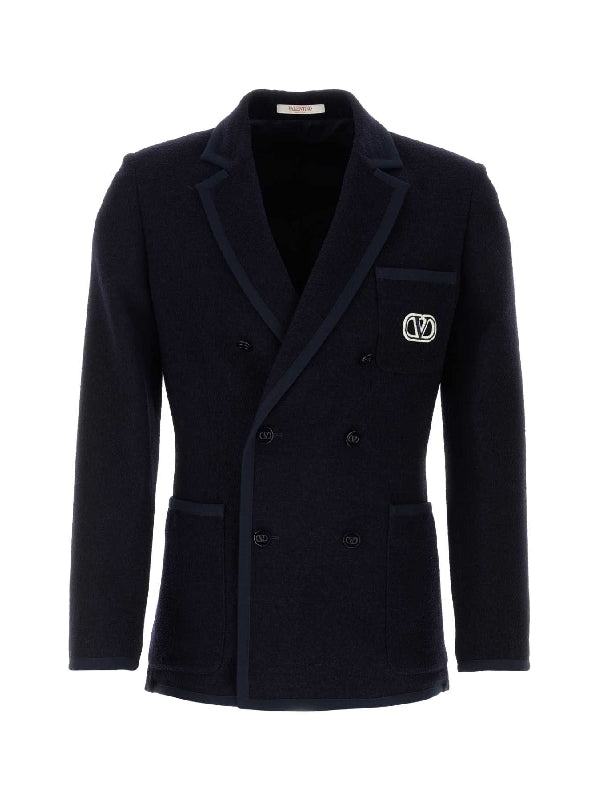 V Logo Wool Blend Double Jacket