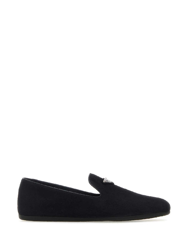 Triangle Logo Plaque Suede Loafers