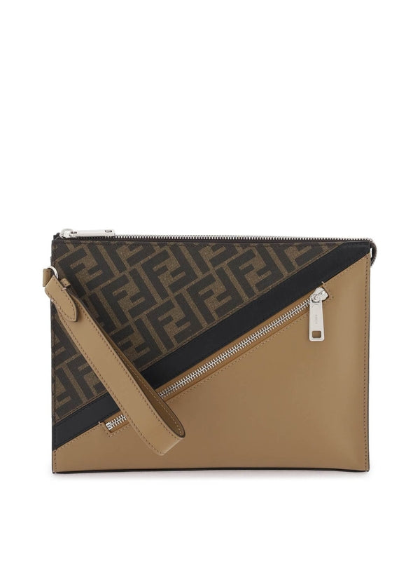 Ff Leather Fabric Clutch